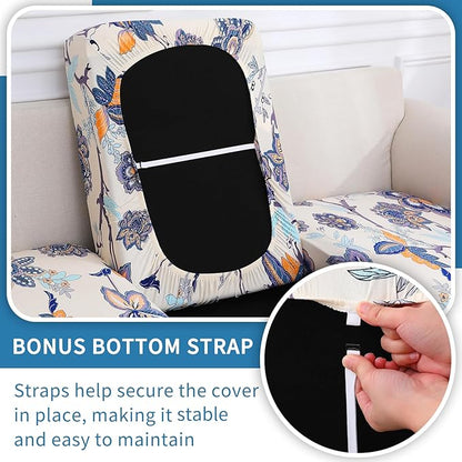 hyha Printed Couch Cushion Covers, Floral Sofa Covers Washable for 2 Cushion Couch, Stretch Pattern Outdoor Cushion Covers for Patio Furniture with Elastic Bottom(2 Packs, Vintage Flower)