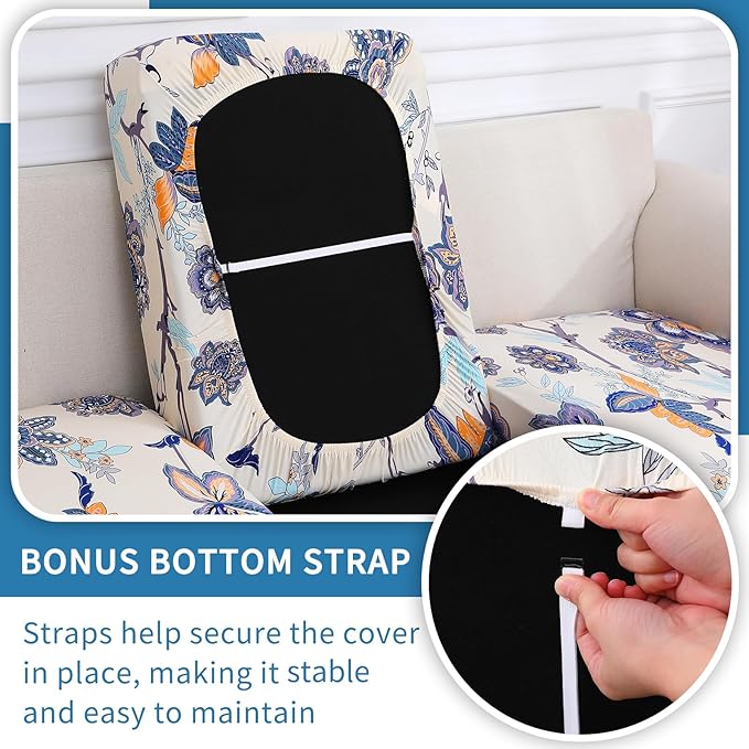hyha Printed Couch Cushion Covers, Floral Sofa Covers Washable for 2 Cushion Couch, Stretch Pattern Outdoor Cushion Covers for Patio Furniture with Elastic Bottom(Medium, Vintage Flower)