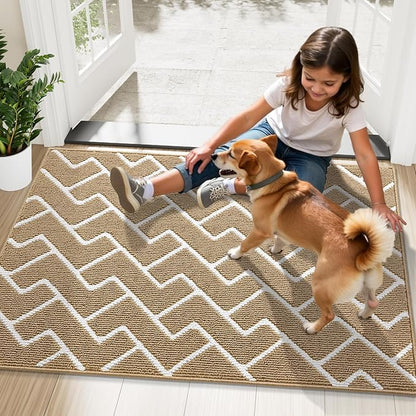 OLANLY Front Door Mat, Non-Slip Rubber Backing, Dirt Resistant and Absorbent, Washable, Easy to Clean Low-Profile Indoor Doormat for Back Door, Entryway, Inside Entrance, 48x32, Beige