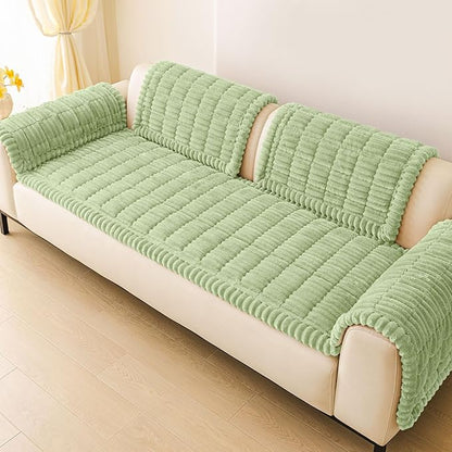 hyha Couch Covers for Dogs Washable, Non Slip Plush Dog Sofa Protectors, Fuzzy Pet Couch Covers for 3 Cushion Sofa Pet Friendly (Green, 27.6" x 88")