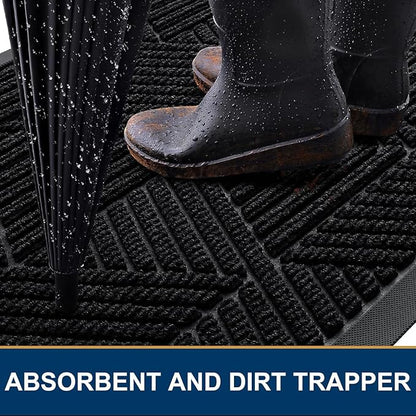 Smiry Front Door Mat Outside Entrance, Heavy Duty Sturdy Natural Rubber Doormat, Trap Dirt and Moisture, Easy Clean Low Profile Mats for Indoor Outdoor Entry, Irregular Triangle (59x40, Black)