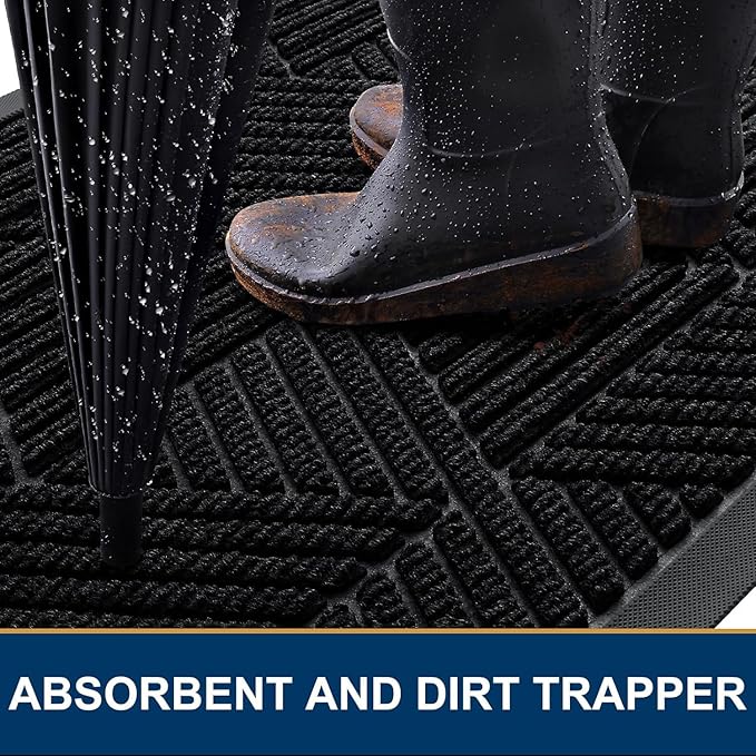 Smiry Front Door Mat Outside Entrance, Heavy Duty Sturdy Natural Rubber Doormat, Trap Dirt and Moisture, Easy Clean Low Profile Welcome Floor Mats for Indoor Outdoor Entry, 35x23 Inch, Black