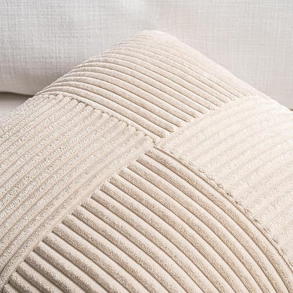 Fancy Homi 2 Packs Tan Lumbar Decorative Throw Pillow Covers 14x24 Inch for Living Room Couch Bed Sofa, Boho Home Decor, Soft Striped Corduroy Rectangle Accent Beige Cushion Case 35x60 cm