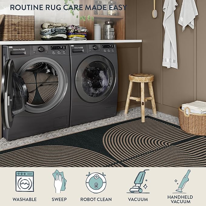 Lahome Enfys Modern Rainbow Kitchen Runner Rug, 2x8 Easy Jute Rug Runners for Hallways Entry Farmhouse Indoor Outdoor Carpet, Contemporary Washable Non Slip Runner for Laundry Room Porch
