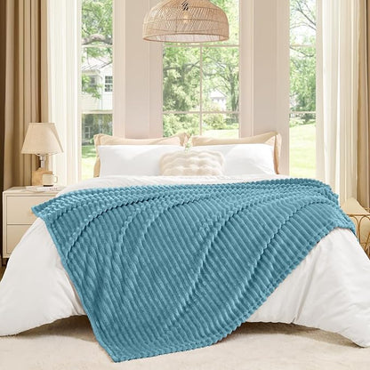 BEDELITE Fleece Blanket Twin Size – 3D Ribbed Jacquard Soft and Warm Decorative Fuzzy Blankets – Cozy, Fluffy, Plush Lightweight Throw Blankets for Couch, Bed, Sofa(Washed Blue, 60x80 inches)