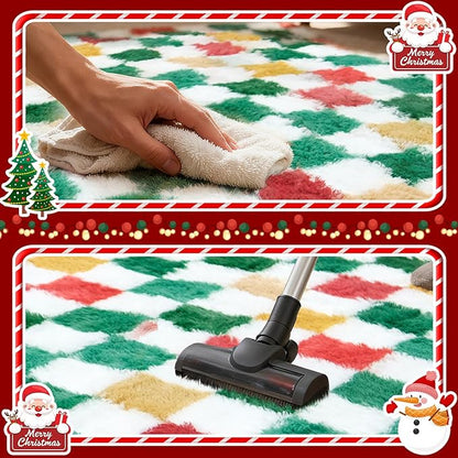 Checkered Area Rug 5x8 for Bedroom Living Room, Christmas Shag Rug Fuzzy Shaggy Bedside Carpet, Indoor Plush Floor Rugs for Kids Boys Girls Room Holiday Home Decor