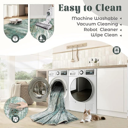8x10 Area Rugs for Living Room, Washable Modern Abstract Large Area Rug Neutral Soft Non Slip Kids Rug Stain Resistant Indoor Carpet for Bedroom Nursery Dining Room Playroom(Green, 8'x10')