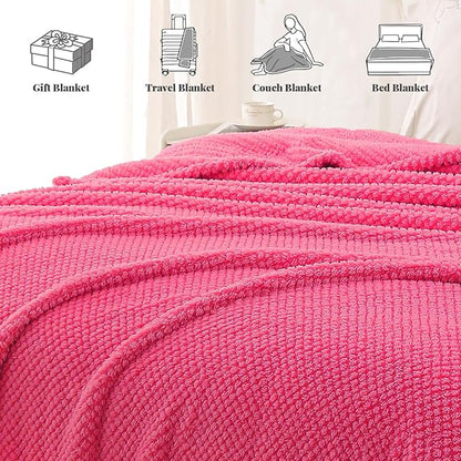Whale Flotilla King Size Fuzzy Fleece Blanket for Bed, 90x104 Inch Fluffy Warm Soft Jacquard Blankets for All Season, Lightweight and Cozy, Hot Pink
