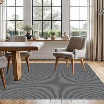KOZYFLY Washable Area Rug 5x7 ft Rubber Backed Non Slip Rugs for Living Room Braided Cotton Bedroom Rug Woven Office Rugs Indoor Floor Carpets for Dining Bedroom Living Room, Grey/Dark Grey