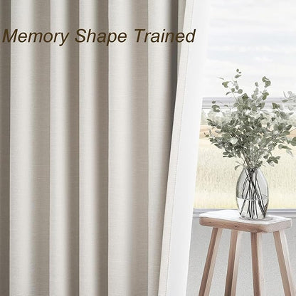 Birch Cream Extra Wide 72 Inches Blackout Curtains for Living Room Ivory Linen Blend Pleated Farmhouse Drapes Back Tab Pleated Rod Pocket Ceiling Track Large Windows Burg (72" Wx90 Lx 1 Panel)