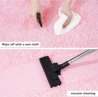 4x4.6 Feet Pink Hexagon Rugs for Princess Tent, Ultra Soft Fluffy Hexagon Area Rug for Bedroom, Cute Shag Rugs for Girls Room, Fuzzy Plush Carpet for Kids Room Tent Castle Home Decor