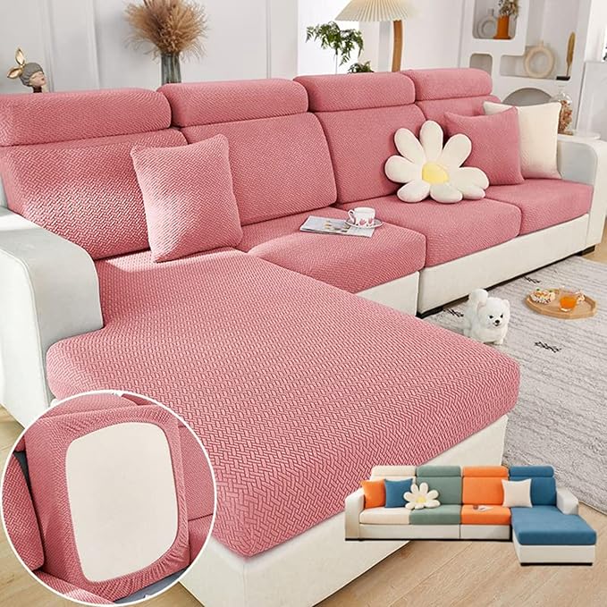 Soothing Home Sofa Covers, Sofa Hero Covers, Wear-Resistant Universal Couch Covers Washable Stretch Sectional Couch Cushion Covers (Pink,Chaise Cover)