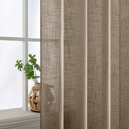 MIULEE Taupe Grey Linen Curtains 54 Inch Length 2 Panels for Bedroom Living Room, Soft Linen Textured Window Drapes Semi Sheer Light Filtering Back Tab Rod Pocket Farmhouse Modern Burlap Look Decor