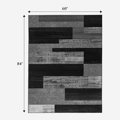 LIANLAM 5x7 Washable Area Rugs for Living Room and Bedroom, Vintage Checkered Pattern Non-Slip Carpet, Stain Resistant Low Pile Soft Rug for Dining Room,Office,Nursery,Kids Room(5x7,Gray)