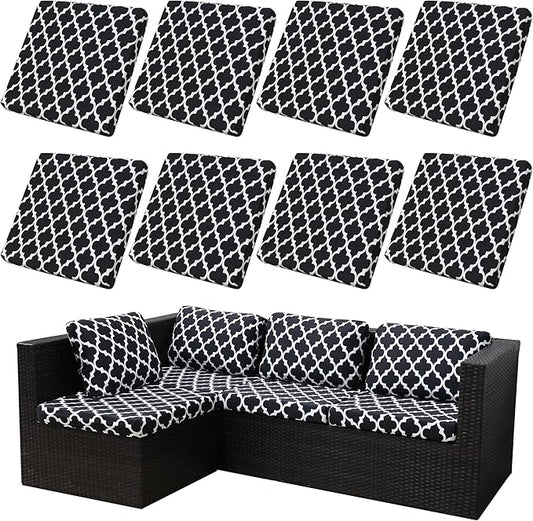 8Pcs Stretch Patio Cushion Covers,Outdoor Couch Covers Replacement,Outdoor Couch & Sofa Slipcovers,for Patio Furniture Cushion Covers,Washable Reusable urniture Protector(Lingge Grey,8PCS)