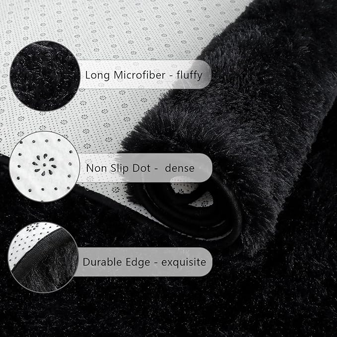 Chicrug Soft Runner Rugs for Bedroom Living Room Plush Fluffy Rug 2x5 Feet, Shag Furry Area Rug Carpet Non Shedding for Nursery Children Kids Girls Room Home Decorative, Black