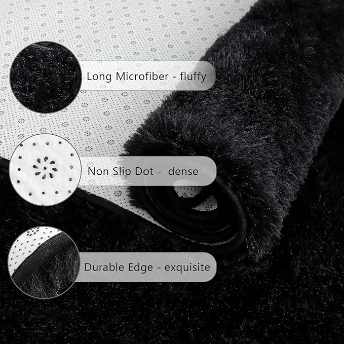 Chicrug Soft Runner Rugs for Bedroom Living Room Plush Fluffy Rug 3x10 Feet, Shag Furry Area Rug Carpet Non Shedding for Nursery Children Kids Girls Room Home Decorative, Black