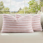 decorUhome Summer Cozy Faux Fur Throw Pillow Covers 12x20 Set of 2 Decorative Soft Plush Striped Lumbar Modern Farmhouse Boho Couch Pillow Cases with Velvet Back for Sofa Bed Living Room, Pink White