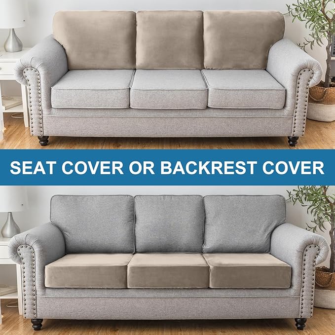 Couch Cover Stretch Velvet Sofa Cushion Cover 1-Piece - Elastic Washable Slipcover for Seat or Backrest, Couch Seat Covers for Sofas (Taupe)