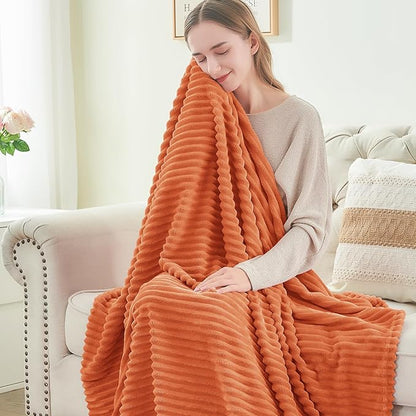 BEDELITE Fleece Blanket King Size – 3D Ribbed Jacquard Soft and Warm Decorative Blankets – Cozy, Fuzzy, Fluffy, Plush Lightweight Throw Blankets for Couch, Bed, Sofa(Orange, 108x90 inches)