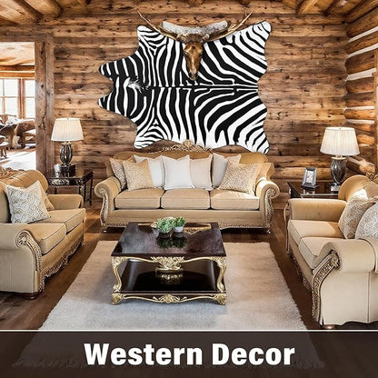 AROGAN Premium Faux Zebra Hide Rug 5.2 x 6.2 Feet, Sturdy and Large Size Bear Print Rugs, Suitable for Bedroom Living Room Western Decor, Faux Fur Animal Carpet, Black and White