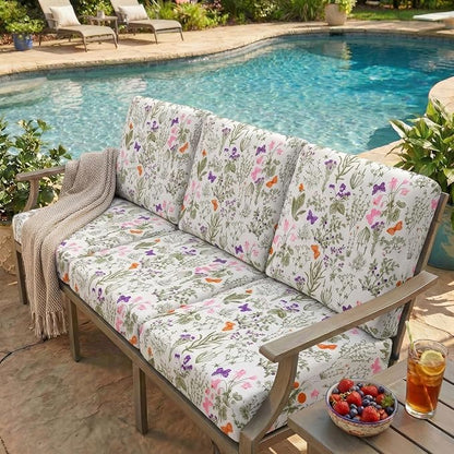 hyha Printed Couch Cushion Covers, Floral Sofa Covers Washable for 2 Cushion Couch, Stretch Pattern Outdoor Cushion Covers for Patio Furniture with Elastic Bottom(Medium, Sage Wild Green)
