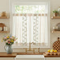 jinchan Belrose Linen Floral Kitchen Curtains 36 inch Length Embroidered Farmhouse Cafe Curtains for Living Room Bathroom Small Windows Curtain Set Sheer Light Filtering 2 Panels Sage Green