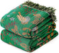 MSGKV Boho Throw Blanket 100% Cotton Green Blanket 90''x 98'' Spring Reversible Blankets with Tassels Warm Soft Blanket for Bed Sofa Living Room