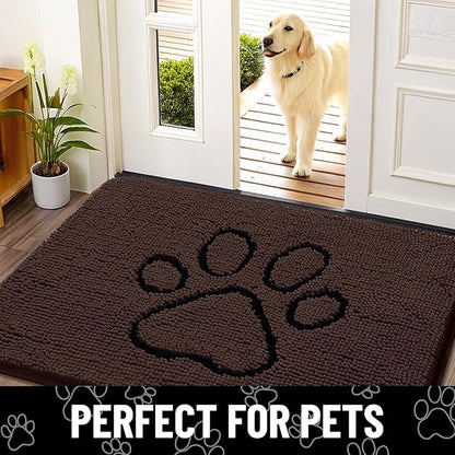 Smiry Dog Door Mat for Muddy Paws, Absorbent Dirt Trapper Non Slip Quick Dry Washable Chenille Mat for Mud Dogs, Entry Rug for Indoor and Outdoor (40x32 Inches, Brown and Black)