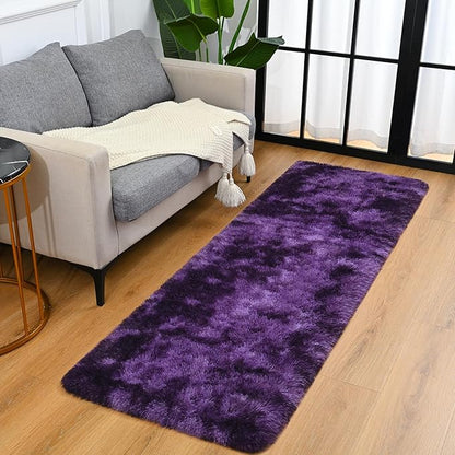 Goideal Fluffy Runner Rug for Bedroom Living Room, 2x6 Purple Bedside Rugs, Faux Fur Shag Modern Carpet Ultra Soft Girls Boys Room Home Decor, Tie-Dyed