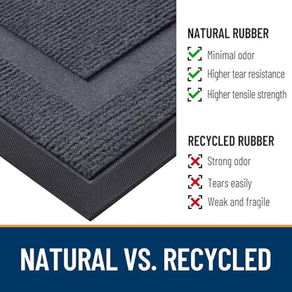 OLANLY Front Door Mat Indoor Outdoor Entrance, Waterproof All-Season, All-Weather Doormat, Sturdy Natural Rubber, Fade Resistant, Low Profile, Easy Clean Patio Porch Entryway Mat, 59x30, Light Grey