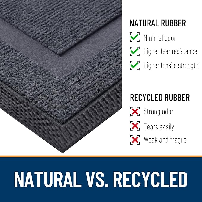 OLANLY Front Door Mat Indoor Outdoor Entrance, Waterproof All-Season, All-Weather Doormat, Sturdy Natural Rubber, Fade Resistant, Low Profile, Easy Clean Patio Porch Entryway Mat, 59x35, Light Grey