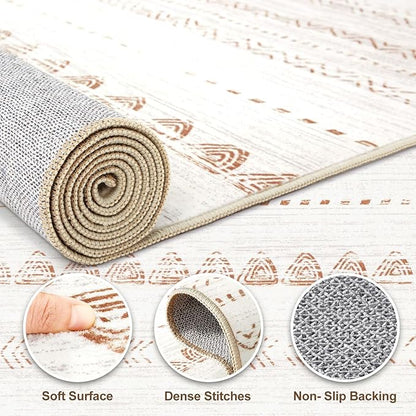 Nakagishi 7x9 Area Rug Living Room: Washable Boho Large Neutral Soft Farmhouse Modern Rugs Stain Resistant Moroccan Non-Slip Indoor Carpet for Bedroom Nursery Kids Playroom Office Dining Room- Brown