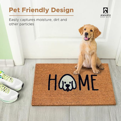 Home Dog - 17"x29" - Coir Door Mat with Heavy Duty Backing - Welcome Mats for Entryway, Porch - Anti-Slip PVC & Coconut Fiber Surface - Natural Home Accessories, Minimalist Original Design