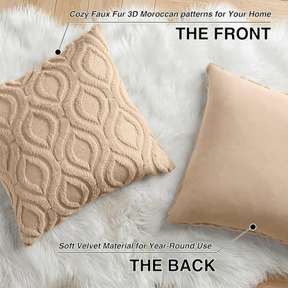 decorUhome Throw Pillow Covers 20x20 Inch Set of 2, Soft Plush Faux Wool Light Khaki Solid Couch Pillow Covers, Accent Farmhouse Neutral Square Pillow Cases for Sofa Bed Living Room