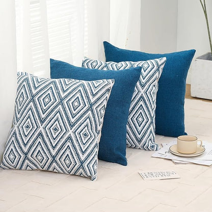 HPUK Decorative Throw Pillow Covers Set of 4 Couch Pillows Linen Cushion Cover for Couch Sofa Living Room, 18"x18" inches, Navy Blue