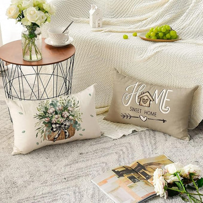 AVOIN Colorlife Bless Our Home Farmhouse Eucalyptus Leaves Throw Pillow Covers, 12 x 20 Inch Truck Sweet Home Cushion Case Decorations Set of 4