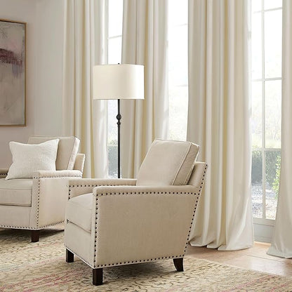 RYB HOME Beige Velvet Curtains 96 inches - Rod Pocket & Back Tab Boho Window Panels Privacy Theraml Insulted Drapes for Bedroom Bathroom, W52 x L96, 2 Panels Set