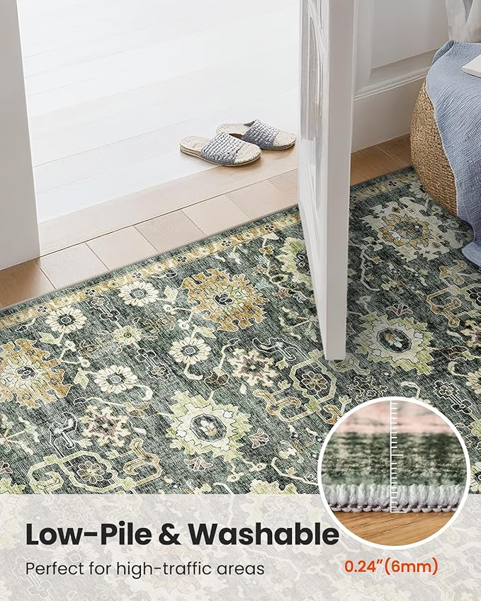 AMADA HOMEFURNISHING 9x12 Washable Area Rug, Low-Profile Large Area Rug with Non-Slip Backing & Durable Edge Binding, Vintage Large Rugs for Living Room, Bedroom & Dining Room