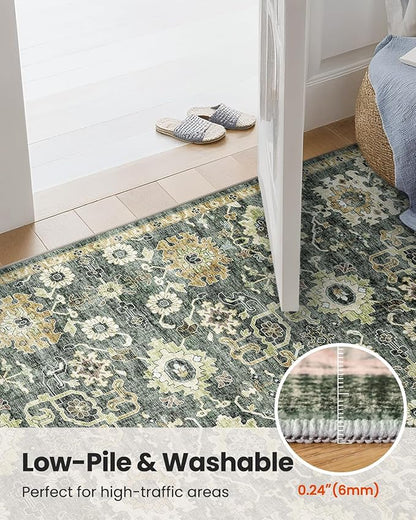AMADA HOMEFURNISHING 9x12 Washable Area Rug, Low-Profile Large Area Rug with Non-Slip Backing & Durable Edge Binding, Vintage Large Rugs for Living Room, Bedroom & Dining Room