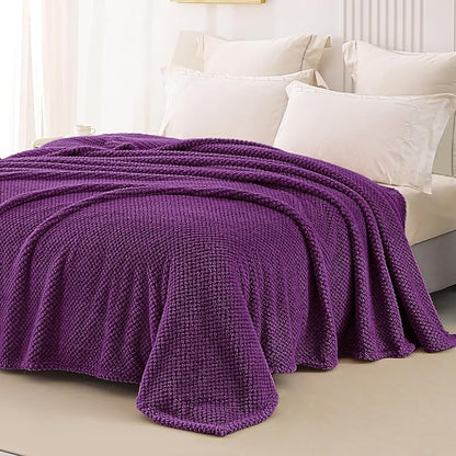 Whale Flotilla Twin Size Fuzzy Fleece Blanket for Bed, 60x80 Inch Fluffy Warm Soft Jacquard Blankets for All Season, Lightweight and Cozy, Purple