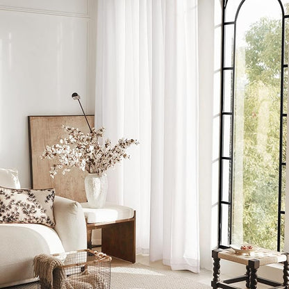 White Curtains 94 inches Long 2 Panels Back Tab Light Filtering Cotton Textured Curtain Modern Farmhouse Coastal Decor Off White Linen Drapes 94 inch Length for Patio Sliding Door Office Bedroom