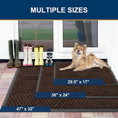 Smiry Front Door Mat Outside Entrance, Heavy Duty Sturdy Natural Rubber Doormat, Trap Dirt and Moisture, Easy Clean Low Profile Mats for Indoor Outdoor Entry, Irregular Triangle (59x30, Dark Brown)