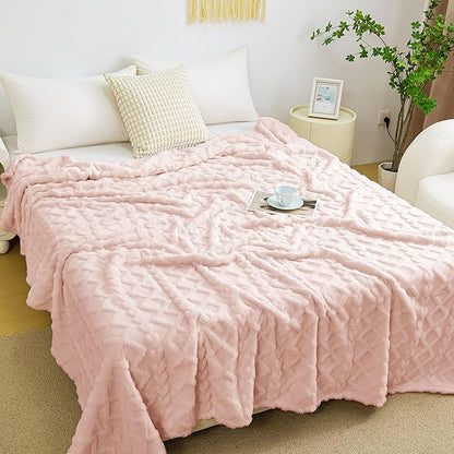 Aganear Twin Blanket - 3D Stylish Design, Lightweight Blanket Super Soft, Warm, Decorative Present for All Seasons, Portable Throw Blankets for Couch, Sofa, Bed, Car(60"×80", Pink)