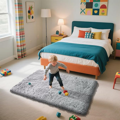 Shag Area Rug for Bedroom 3x5,Grey Fluffy Area Rugs for Living Room,Soft Fuzzy Rug Non-Shedding Indoor Plush Carpet for Kids Bedroom Nursery Dorm Home Decor