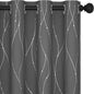 Deconovo Kitchen Curtains, Short Blackout Drapes 52 x 54 Inch, Thermal Insulated Soundproof Grommet Drape, Silver Wave Dots Foil Print Curtain for Small Windows, Living Room, Light Grey, Set of 2