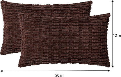 Pack of 2 Corduroy Decorative Throw Pillow Covers 12x20 InchSoft Boho Striped Pillow Covers Modern Farmhouse Home Decor for Sofa Living Room Couch Bed（Dark Brown）