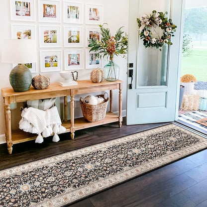 TOPRUUG Washable Runner Rug 2x10 - Hallway Runner Rug Kitchen Rugs and Mats Non Skid Washable Waterproof Carpet Runner for Living Room Bedroom Bathroom (Black, 2X10)