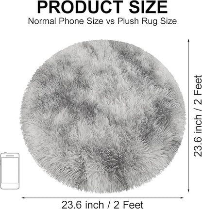Tie Dye Grey Round Rugs Small 2x2 ft Fluffy Circle Rug Furry Carpet Shaggy Circular Fuzzy Plush Area Rug for Girls Bedroom Kids Room Nursery Cute Room Decor Chair Cushion Pet mat Doormat
