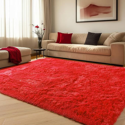 ONASAR Red Rugs for Living Room Bedroom, 5x8 Fluffy Bedside Area Rug, Soft Plush Shaggy Indoor Floor Carpet for Nursery Kids Girls Boys Teen Dorm Home Office Decor Aesthetic